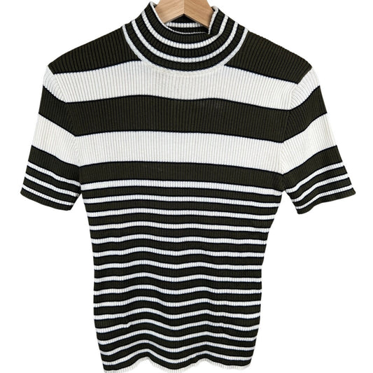 Y2K Unionbay Striped Stretch Short sleeve Turtleneck Size Large L