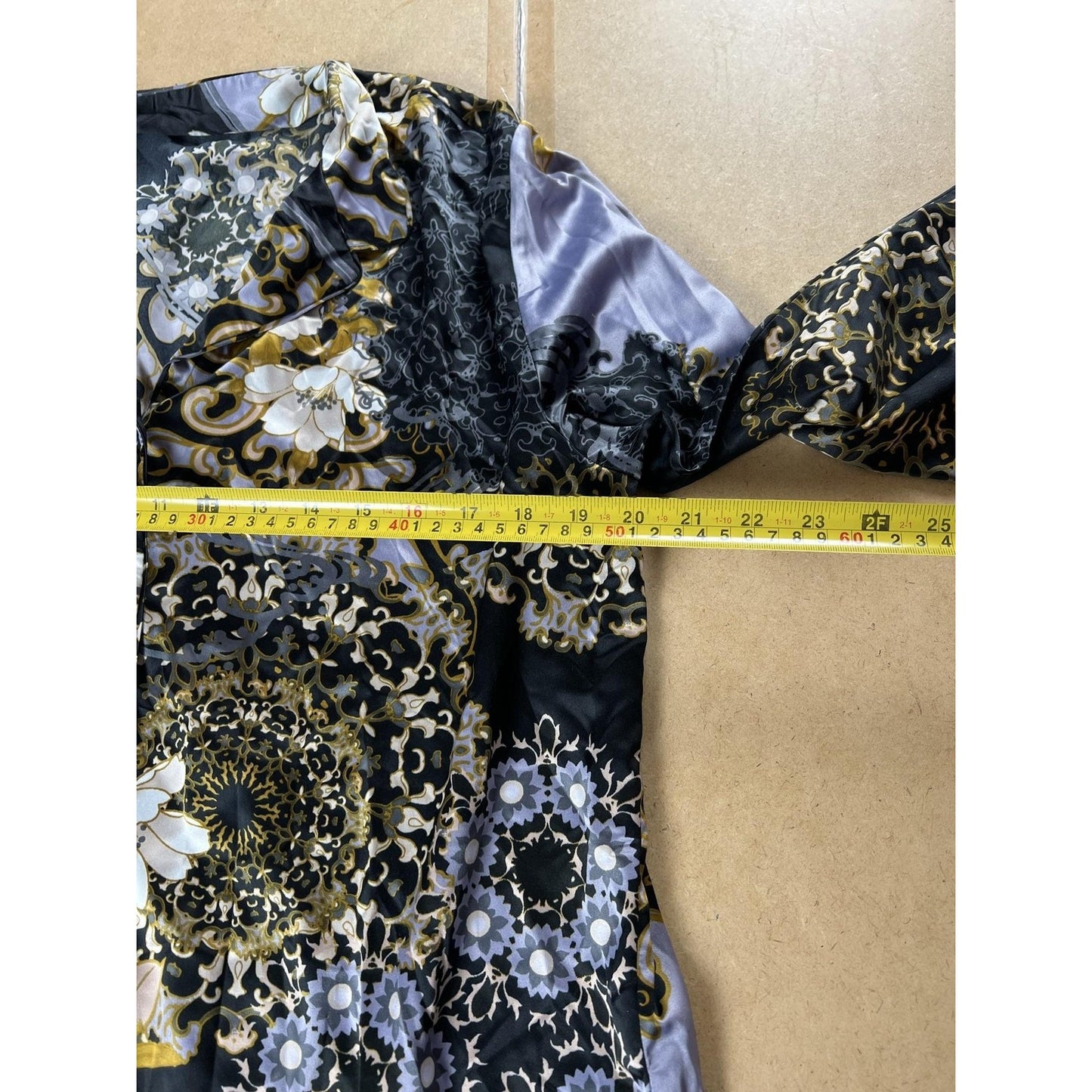 Natori Blouse Womens L Black Floral Cowl Neck Long Sleeve Satin Stretch Top