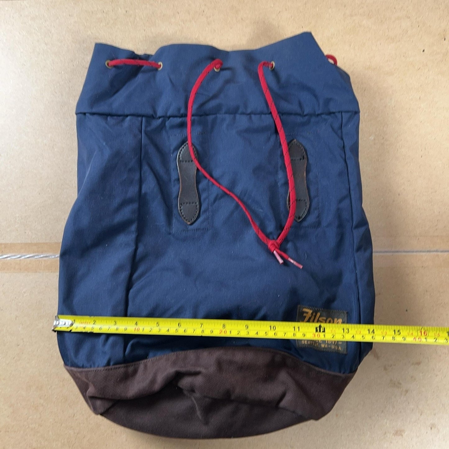 Filson Backpack Mens Large Blue Canvas Lined Drawstring Adjustable Nylon Straps