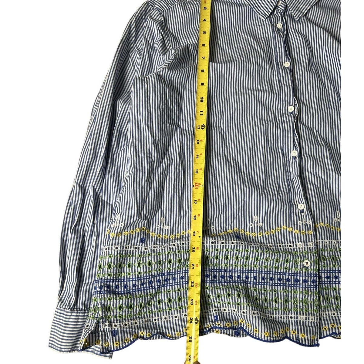Tommy Hilfiger Tunic Womens XL Blue Striped Embroidered Button-Up 100% Cotton