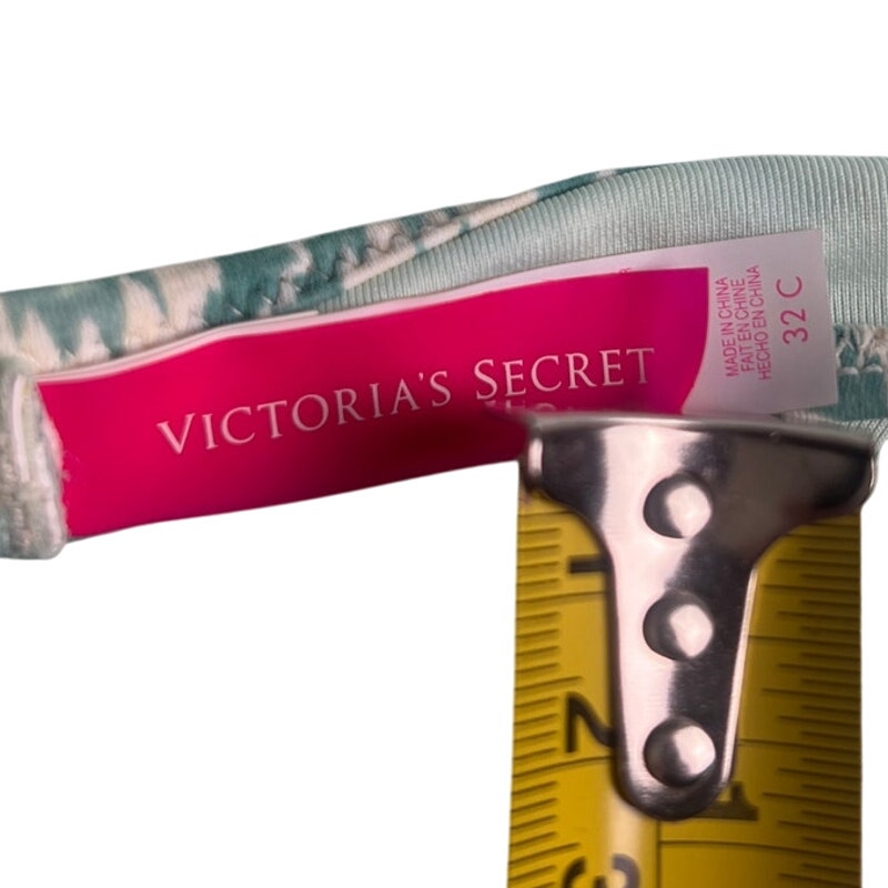 Victoria's Secret 32C Halter Bikini Swim Top Underwire Green Geometric