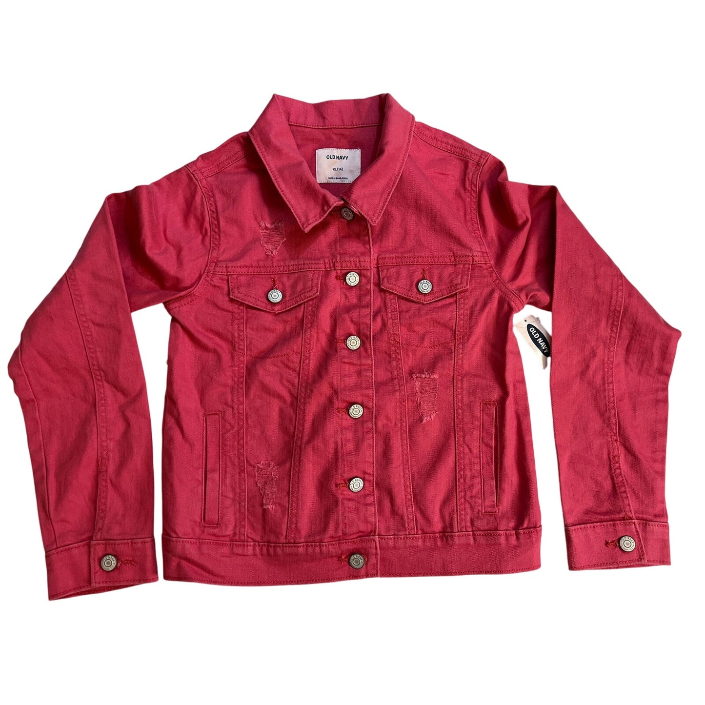 Old Navy Youth Pink Denim Distressed Jacket XL 14 - NWT