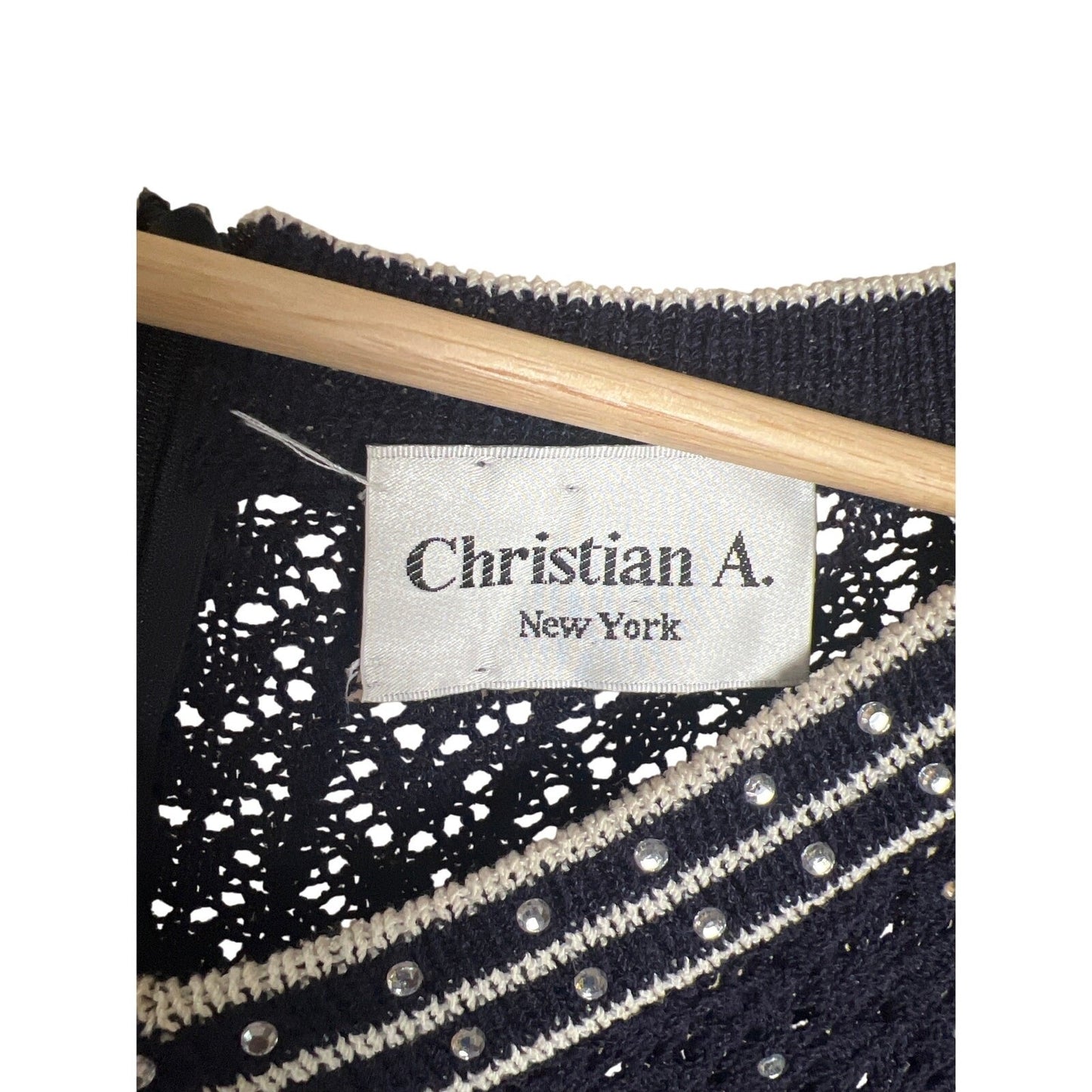 Vintage Christian A. New York Beaded Navy White Sweater *Dimensions in Picture*