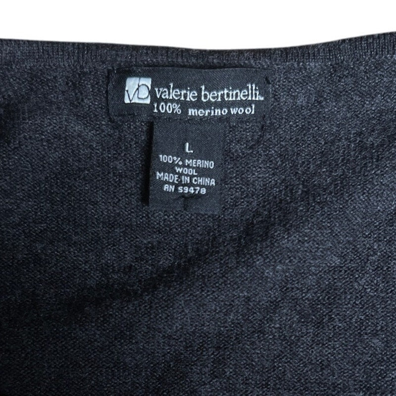 Valerie Bertinelli Gray/Cream 100% Merino Wool Open Cardigan Sz Large