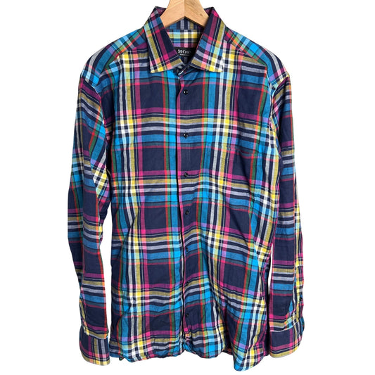St. Croix Plaid Button Down Large Made In Italy Cotton Multicolored