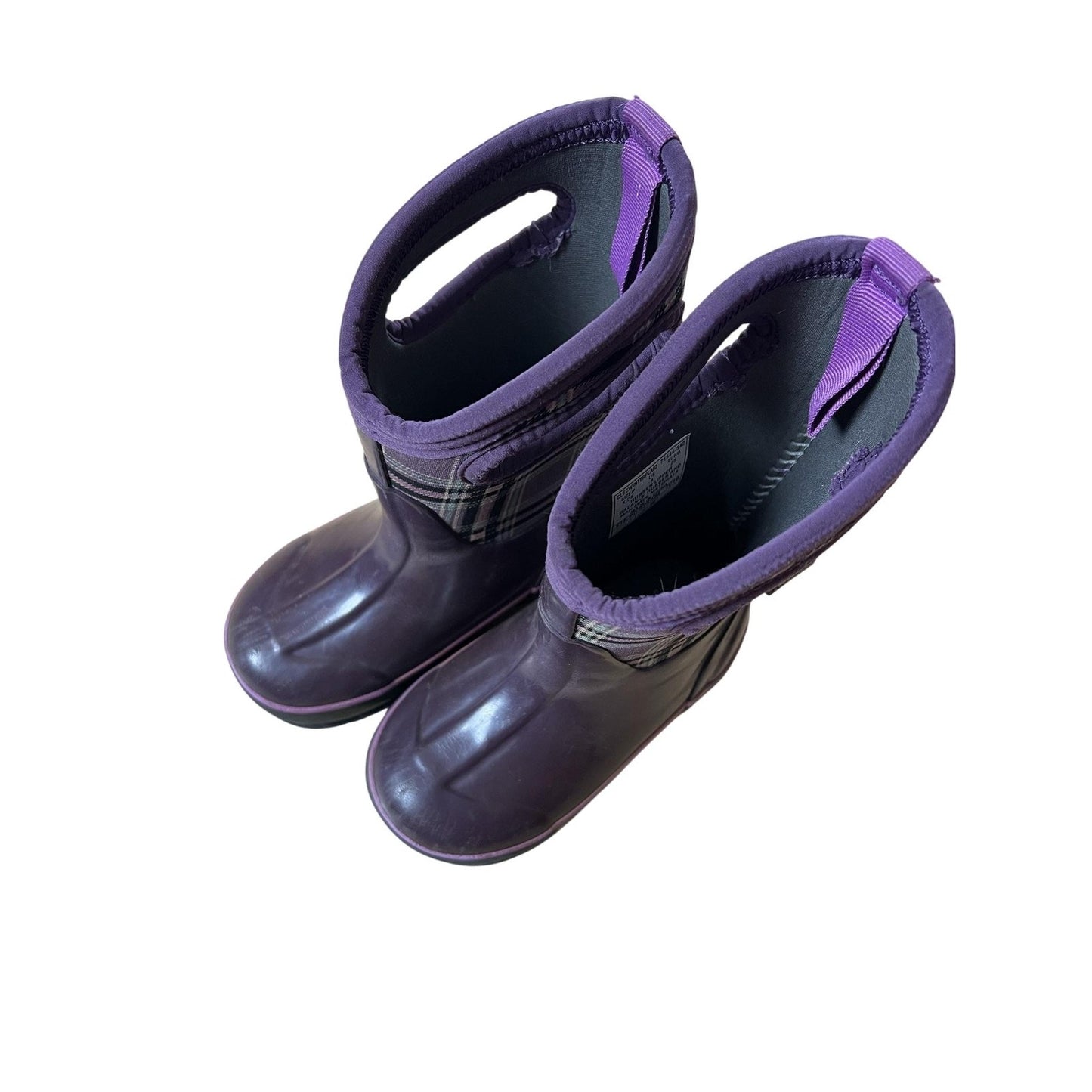 Bogs Boots Unisex Kids Size 9 Purple Classic Winter Plaid Rubber Snow Waterproof