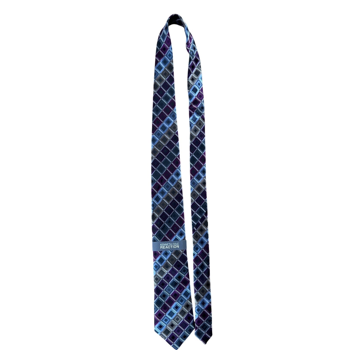 NWT Kenneth Cole Reaction 100% Silk Neck Tie Foxhound Grid Purple
