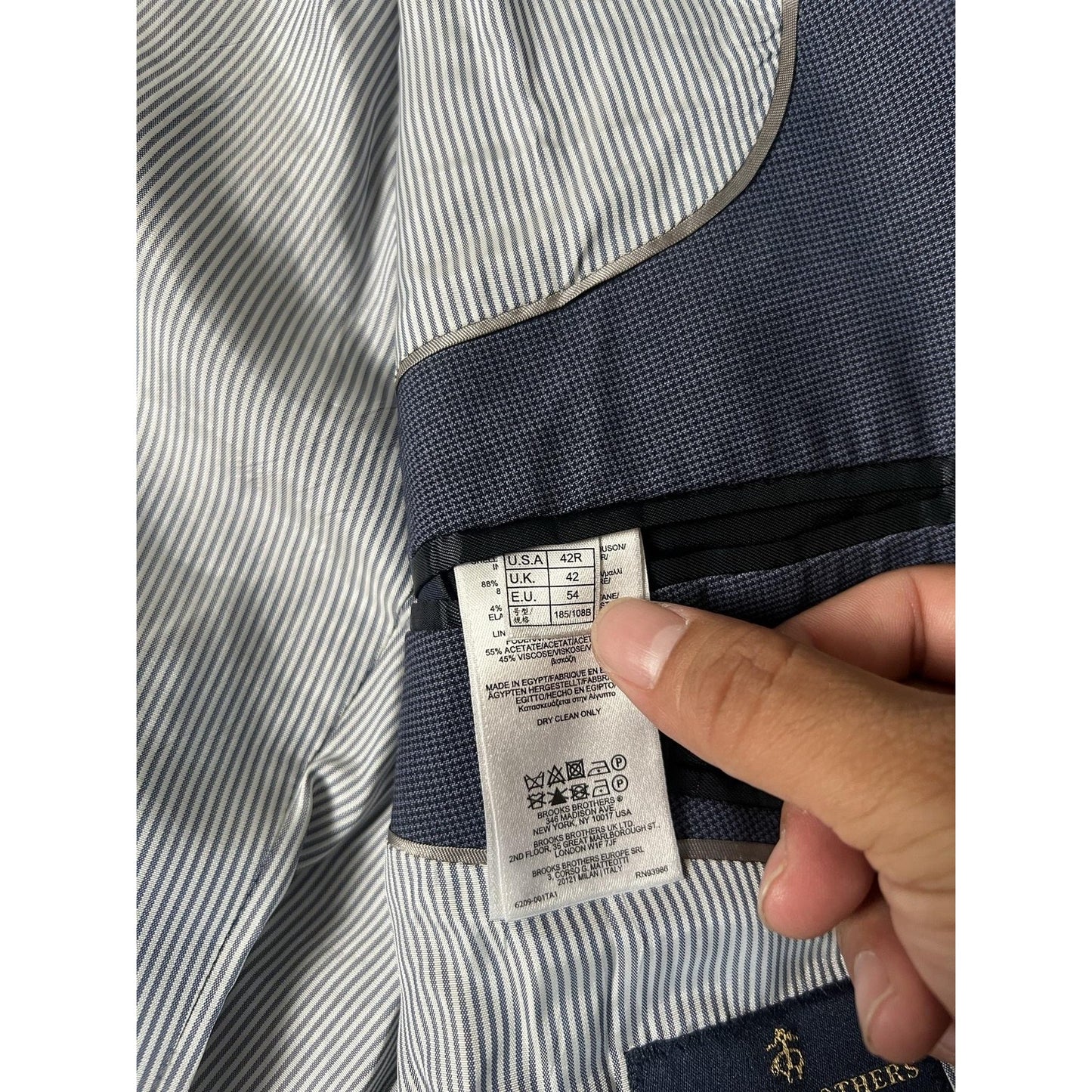 Blazer Mens 44 Blue Wool-Blend Flap Pocket Two-Button Notch Lapel Made In Egypt