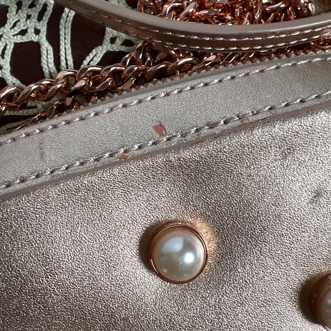 Ted Baker Rose Gold Pearl Embellished Leather Camera Bag