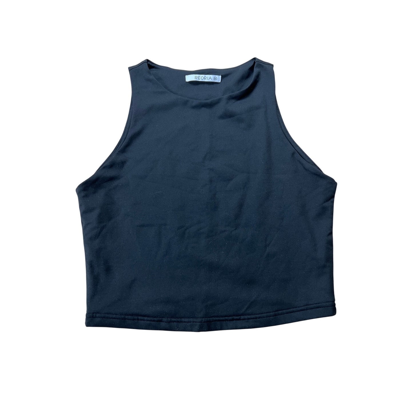 REORIA for Women Black Halter Neck Sleeveless Ribbed Basic Tank Tops