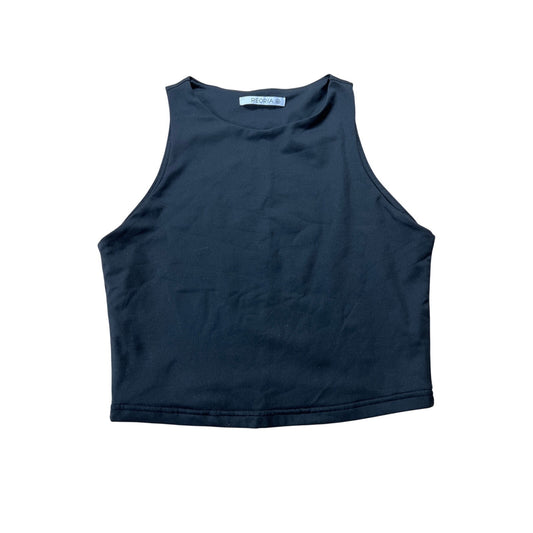 REORIA for Women Black Halter Neck Sleeveless Ribbed Basic Tank Tops