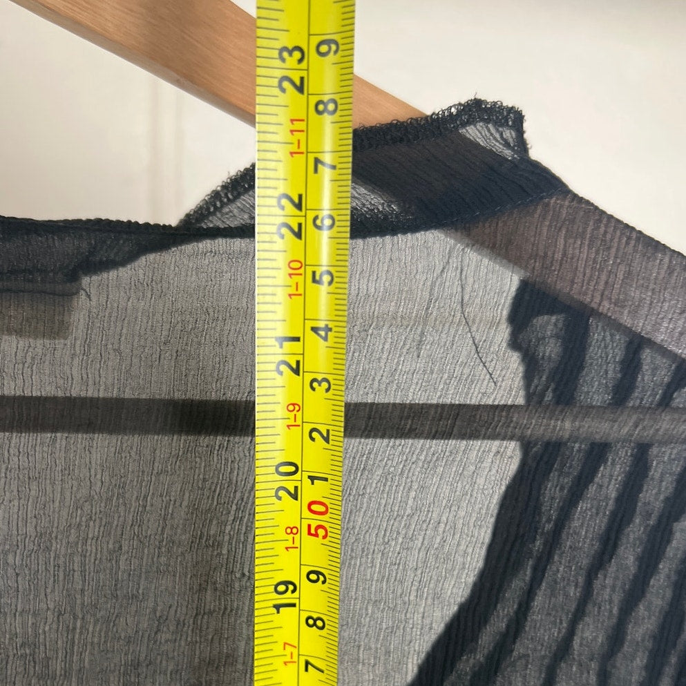 Vintage Whitewash Black Mesh Long Sleeve Women's Top