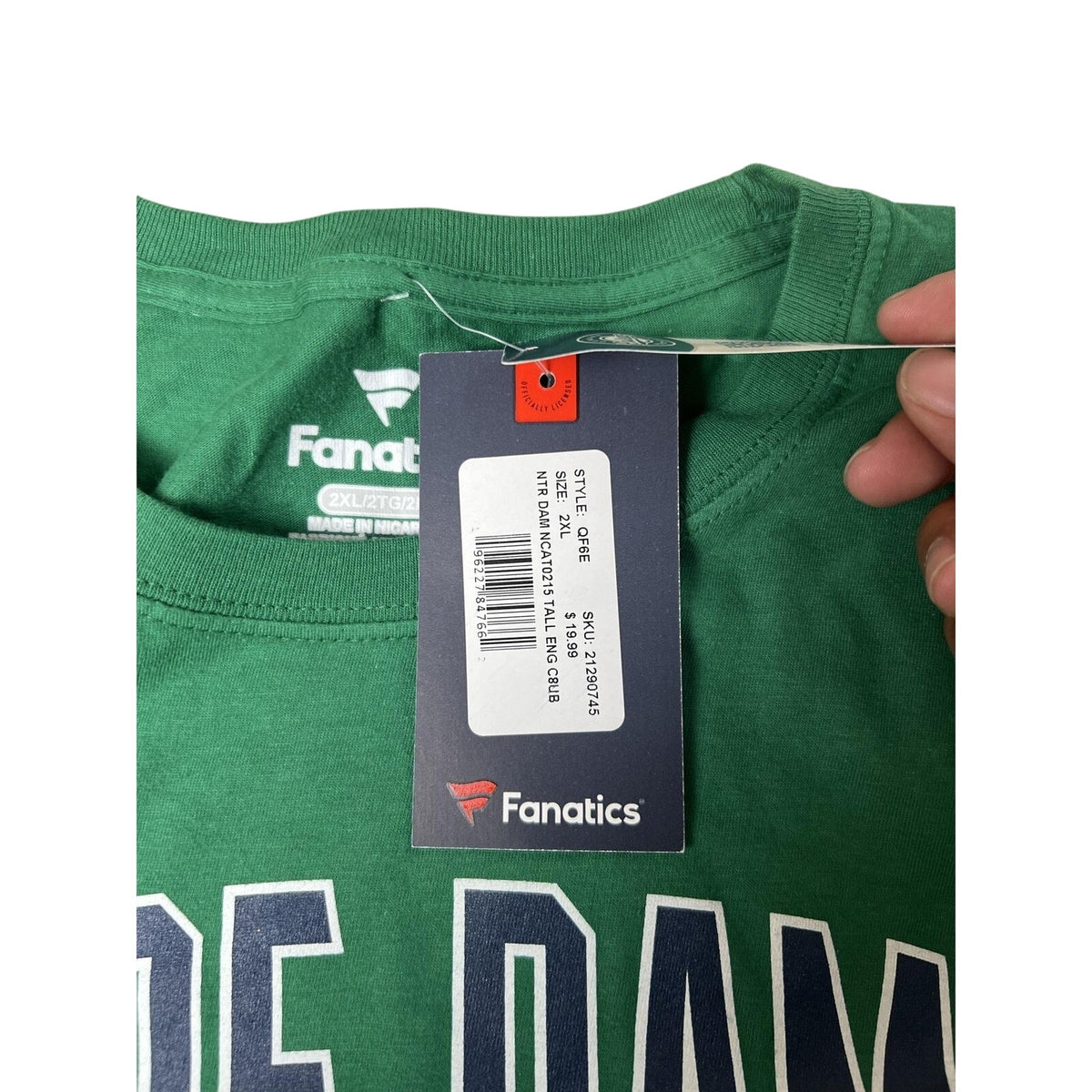 NWT Fanatics Mens 2XL Green Notre Dame Crew Neck t-shirt