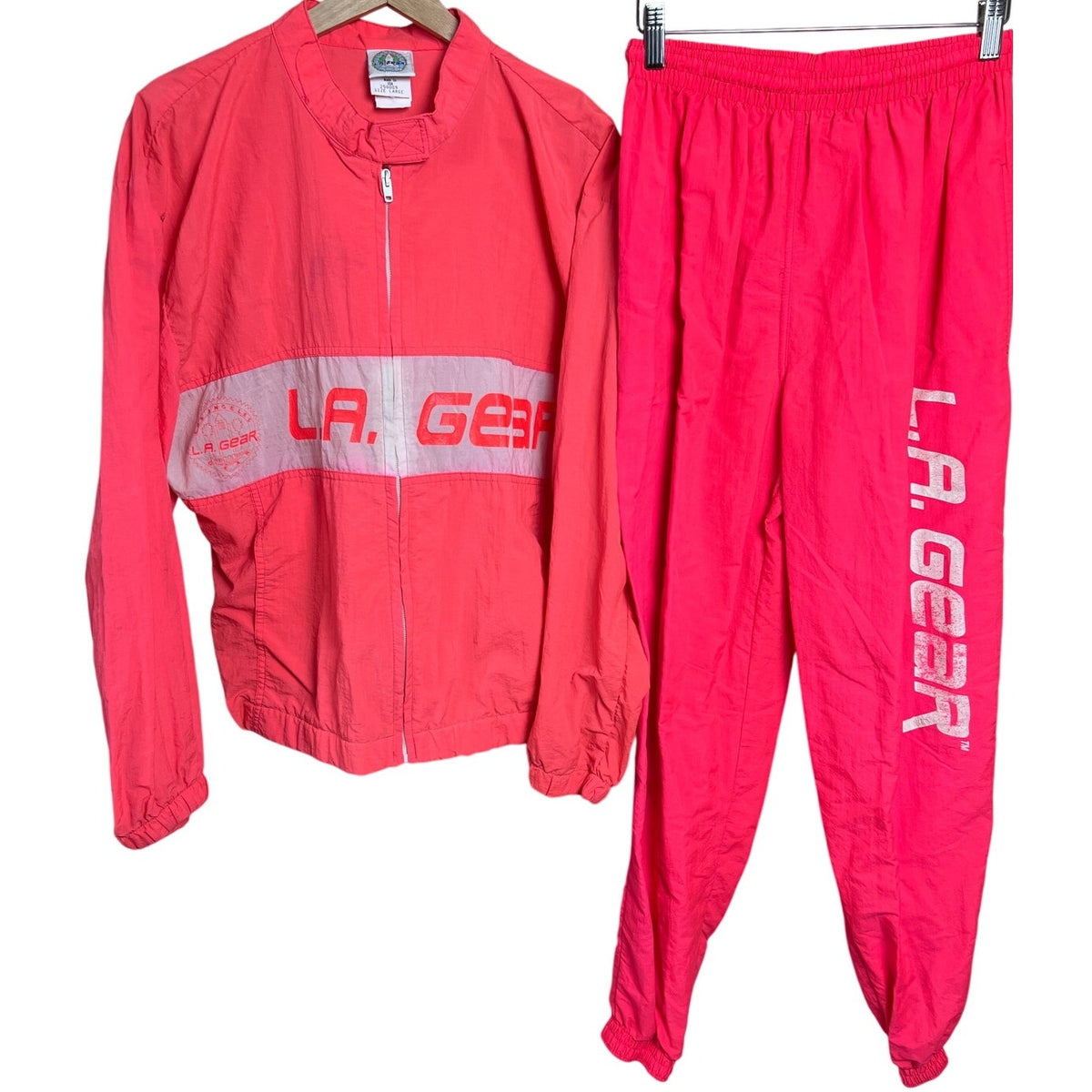 Vintage L.A. Gear Pink Windbreaker Size Large Jacket & Size Medium Pants