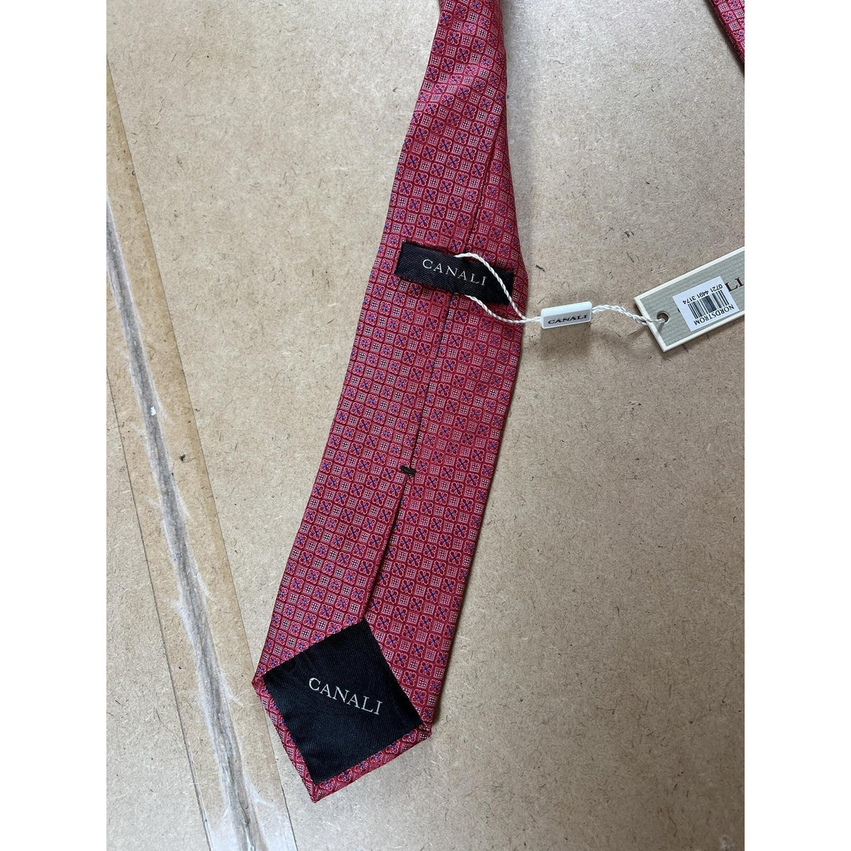 Canali Tie Mens Red 100% Silk Necktie Made In Italy Business Classic Luxury