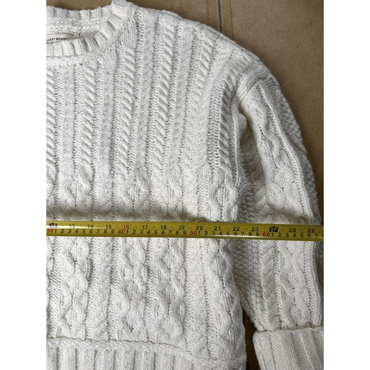 Lucky Brand Sweater Mens XL White Cable Knit Crew Neck Heavyweight Casual