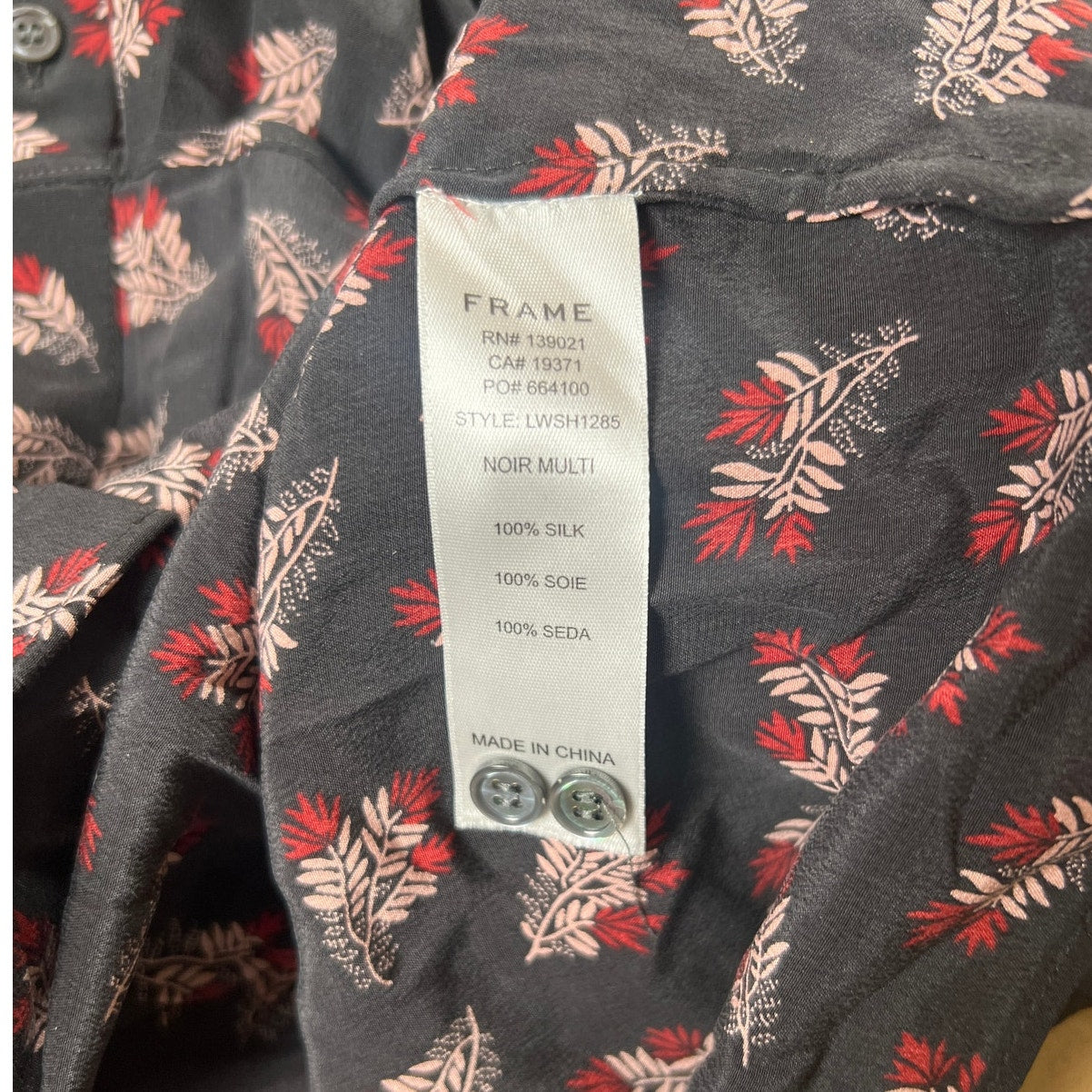 Frame Black Silk Floral 100% Silk Ruched Short Sleeve Blouse Top Size Small