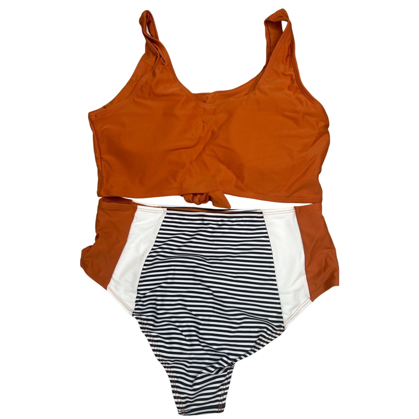 Shein Two Piece Bikini Set Orange Striped Bottoms Size Large L - EUC