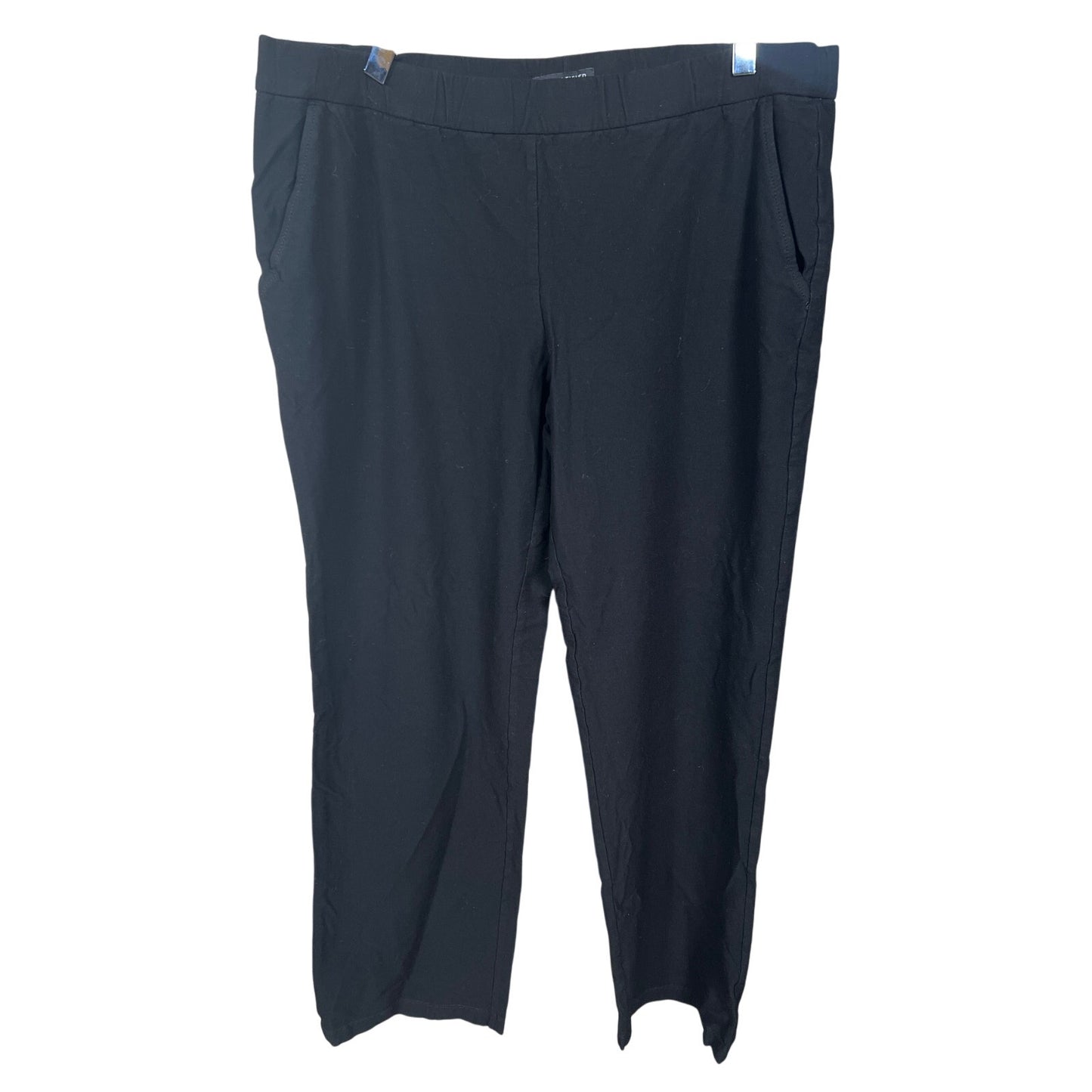 Eileen Fisher Large Ankle Pants Black Stretch Crepe Slim Leg