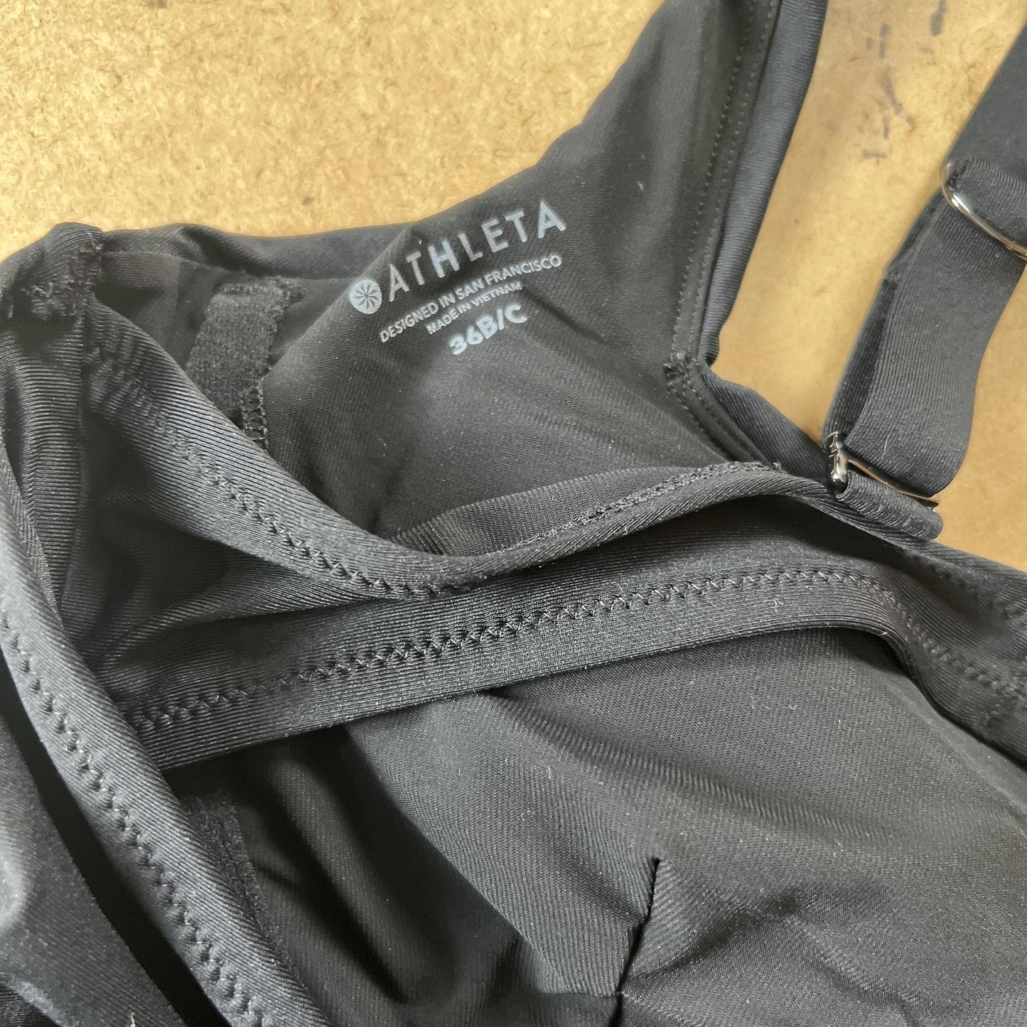 Athleta Tankini Womens 36B/C Black Adjustable Strap Built-In Bra Lined