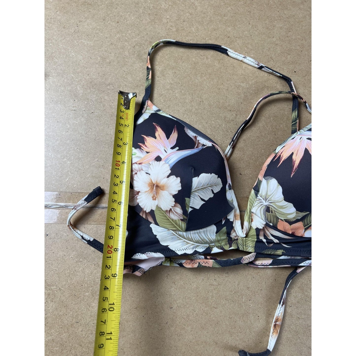 Shade & Shore Swim Top Womens 34C Black Floral Padded Lined Underwired