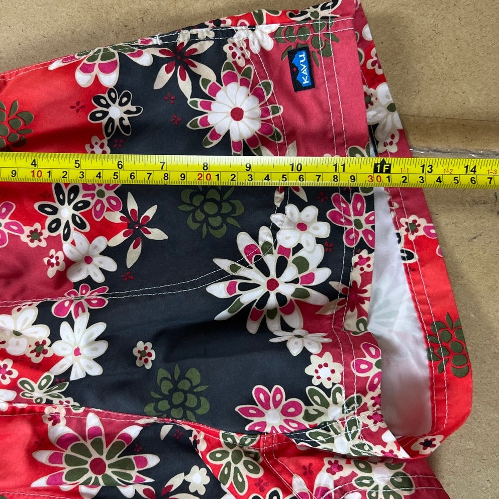 Kavu Red Floral Swim Activewear Shorts Women Size S