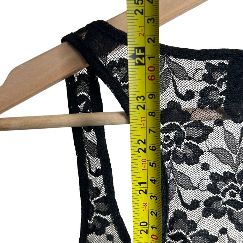 Y2K Vanity Small S Nylon Black Women Lace Floral Tank Top