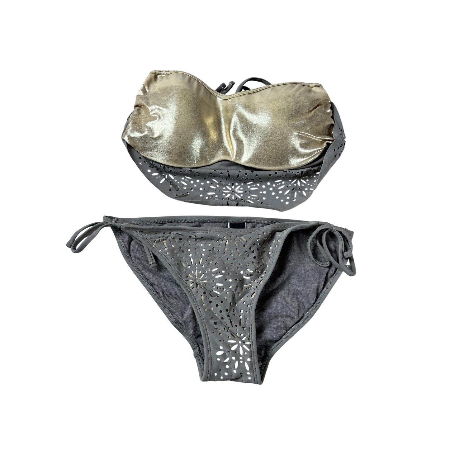 NINETY SIX DEGREES Bikini Womens M Gray Bandeau Lined Built-In Bra 2 Piece