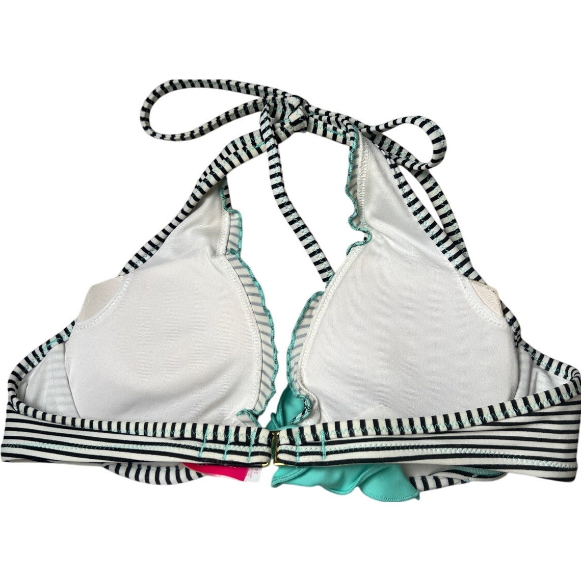 Victoria’s Secret Halter Underwire Triangle Black White Striped Bikini Top 34B