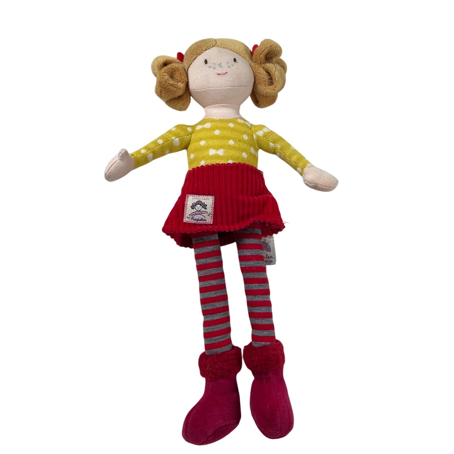 Ragtales Dolls "14" To Pigtails Wearing Yellow and Red Stripes