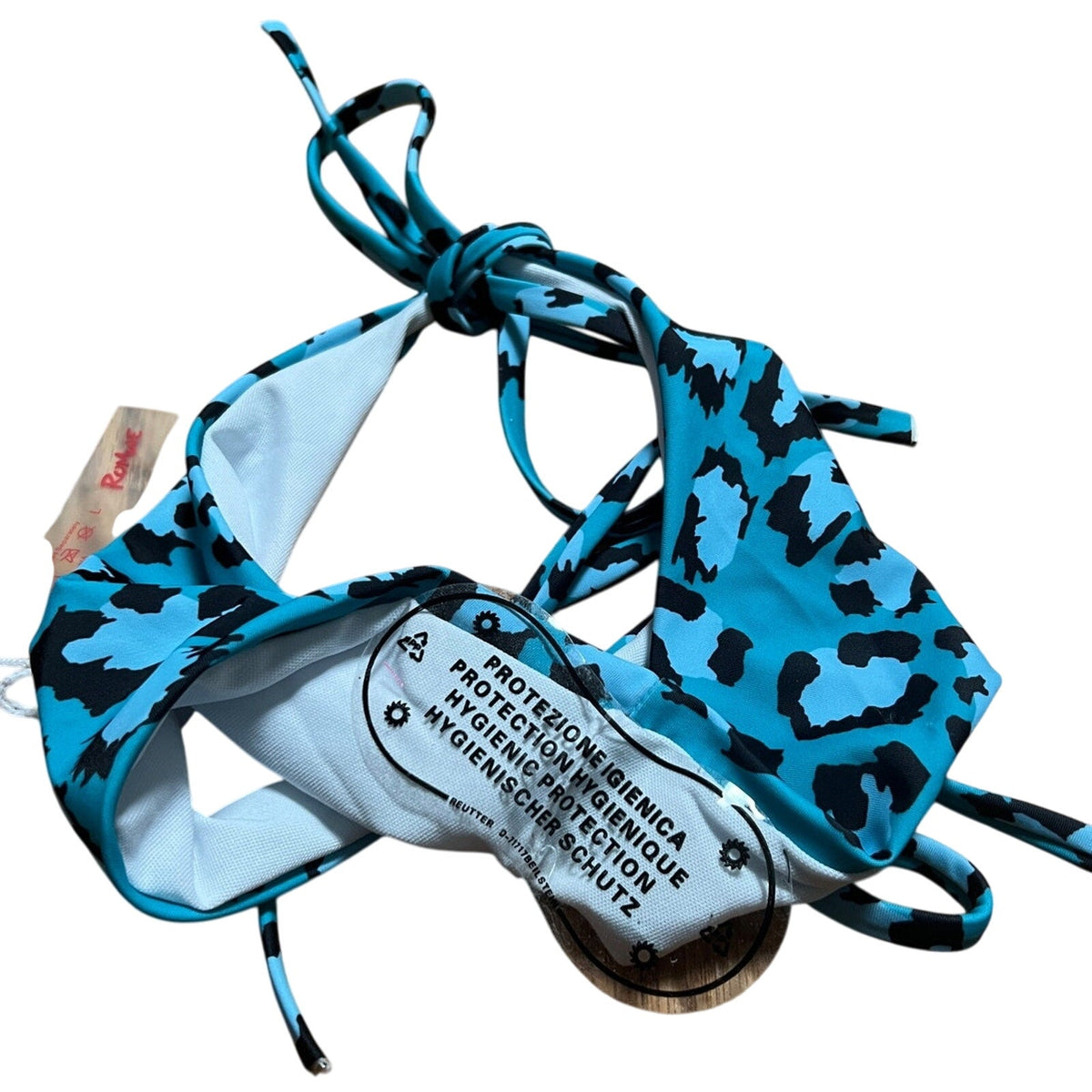 Brand New Romwe Blue Cheetah Print Bikini Set Swim Top and Bottom Size L