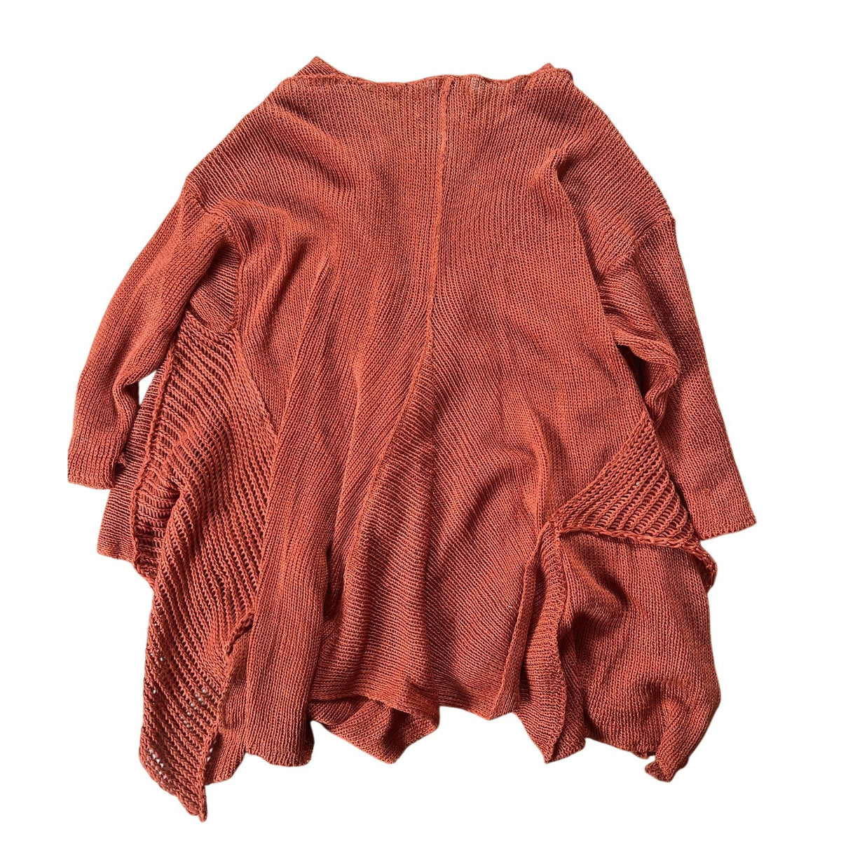 LUZA BART Cardigan Womens XL Orange Linen Open Knit Crochet Lightweight Relaxed