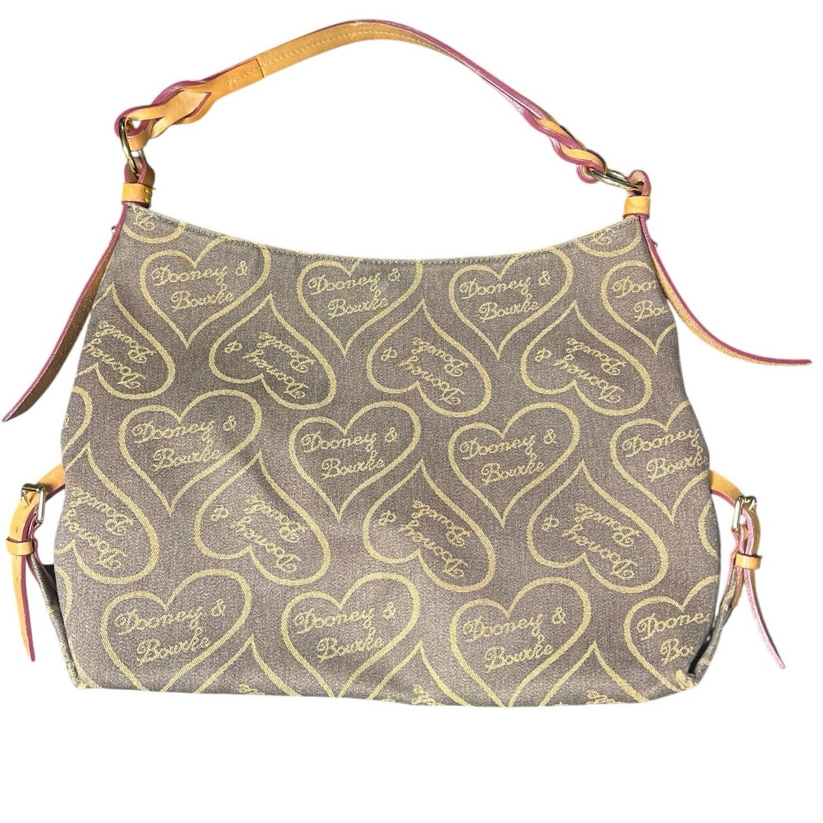 Dooney & Bourke Beige Mini Shoulder Purse Heart Signature Handbag Slouch Purse