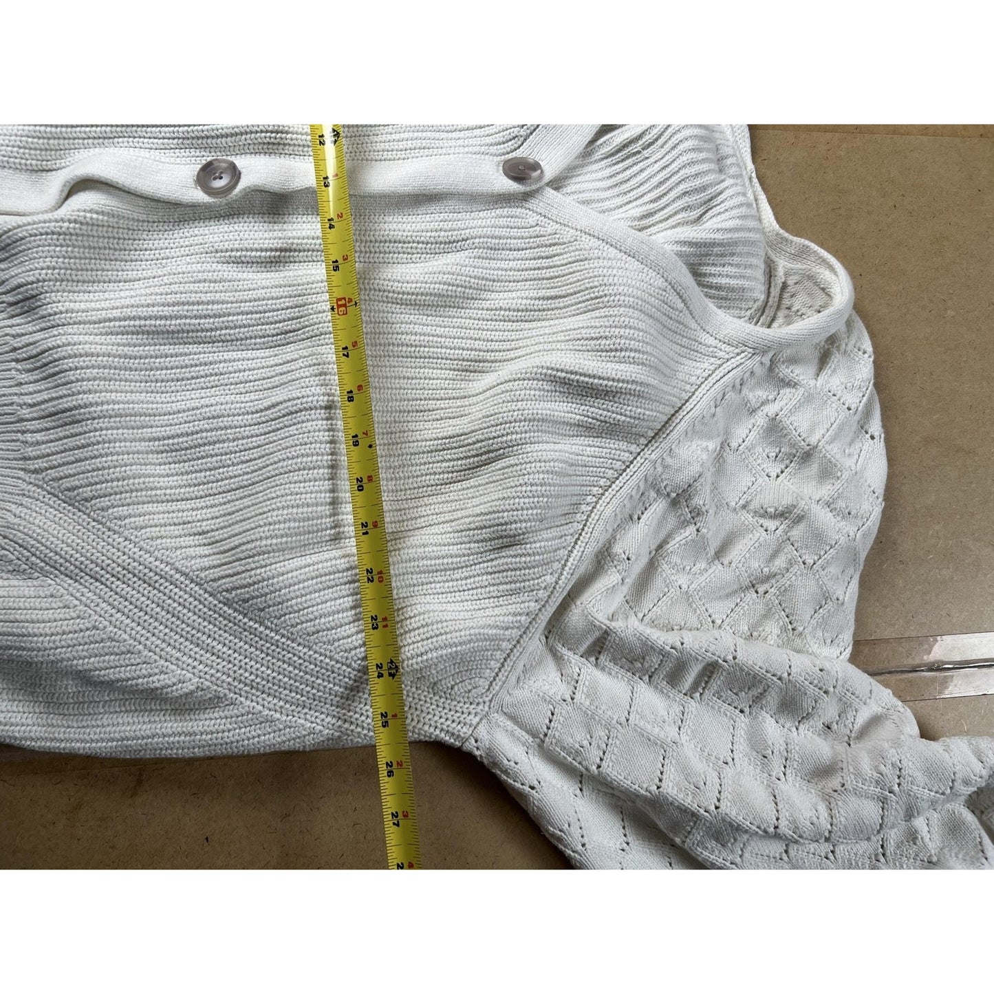 Cardigan Womens 4X White 100% Cotton Lightweight V-Neck Raglan Tight-Knit Button