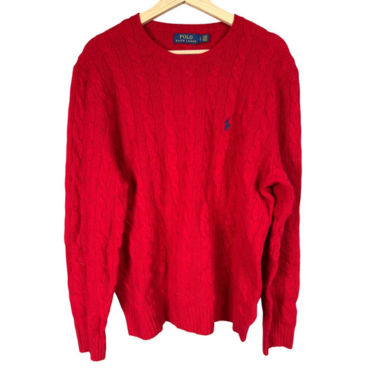 Polo Ralph Lauren Wool Size Large Red Pullover Cable Knit