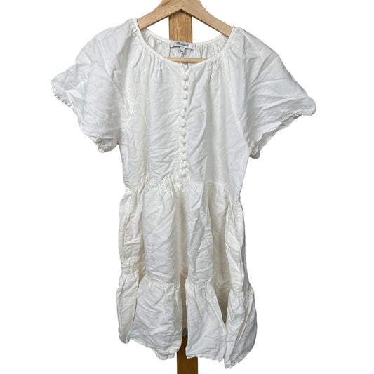 Madewell Linen White Sundress Size Small Flutter Sleeve Button Mini Dress