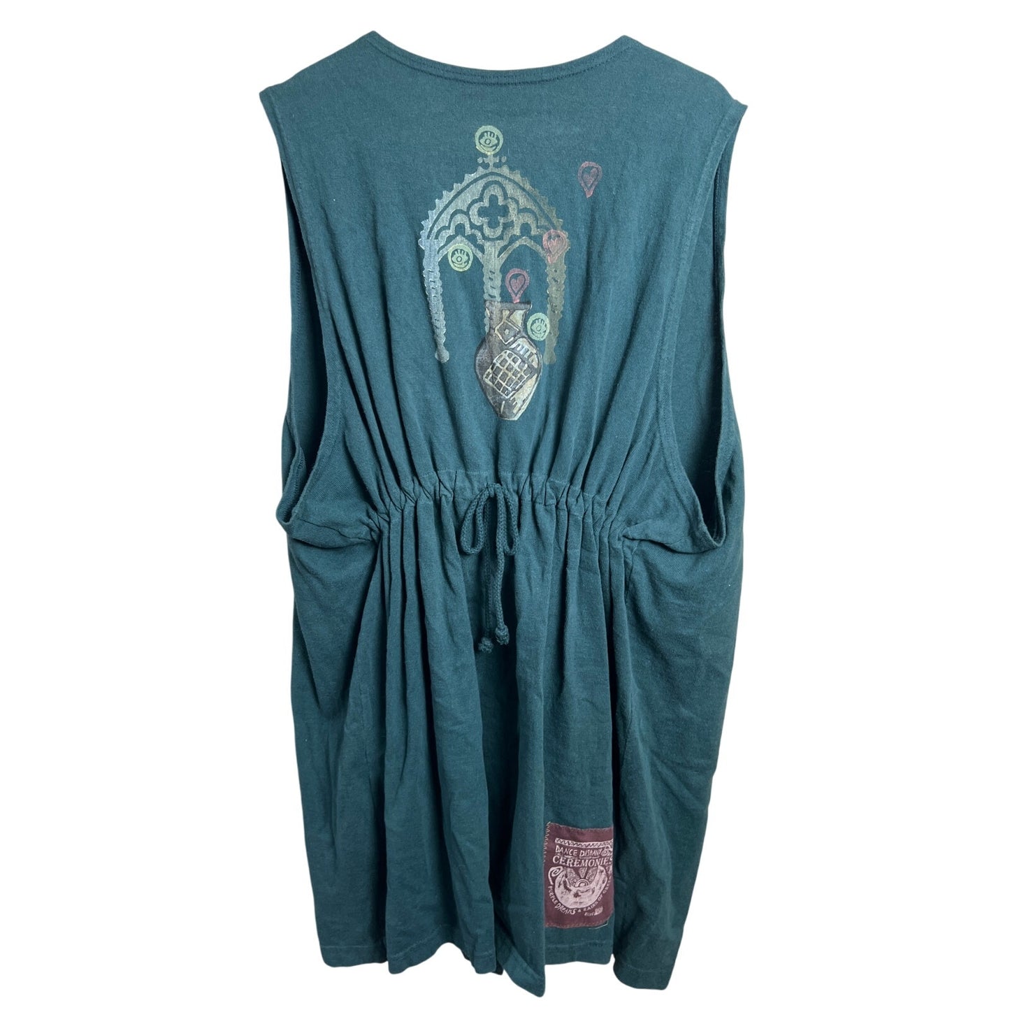 Green Unbranded Boho Bleach Art Print Long Dress Synched Back