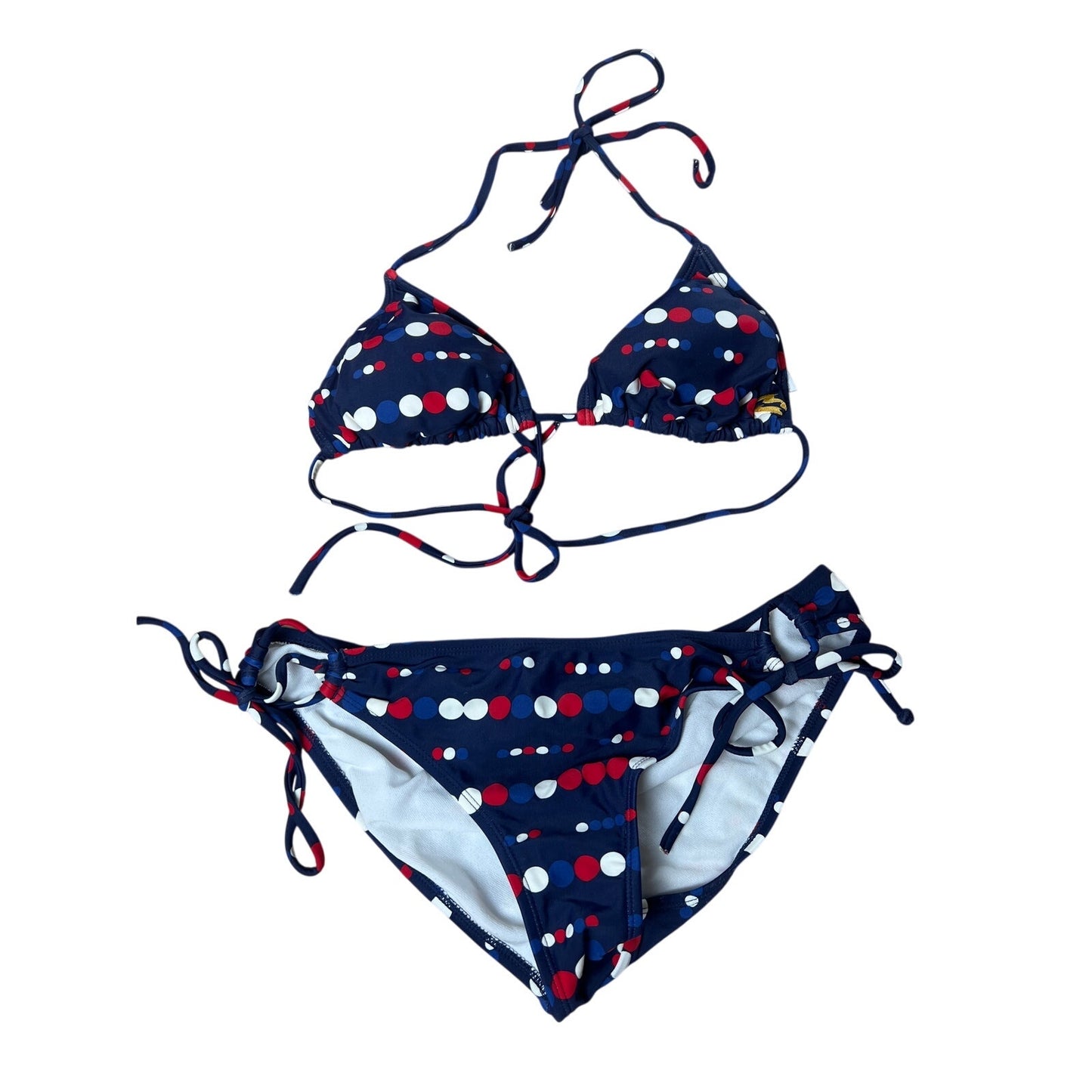 Billabong Blue and Red Polka Dot Bikini Set Size M