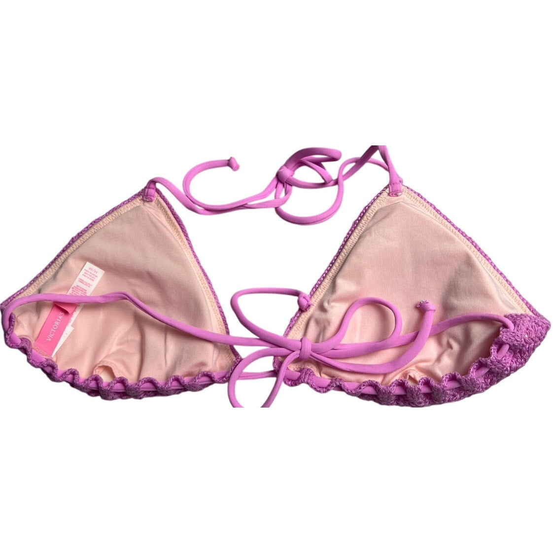 Victoria's Secret Crochet Pink Triangle Bikini Top Medium M