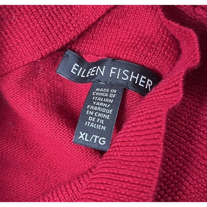 EILEEN FISHER Sweater Womens XL Red Pullover Turtleneck 100% Merino Wool