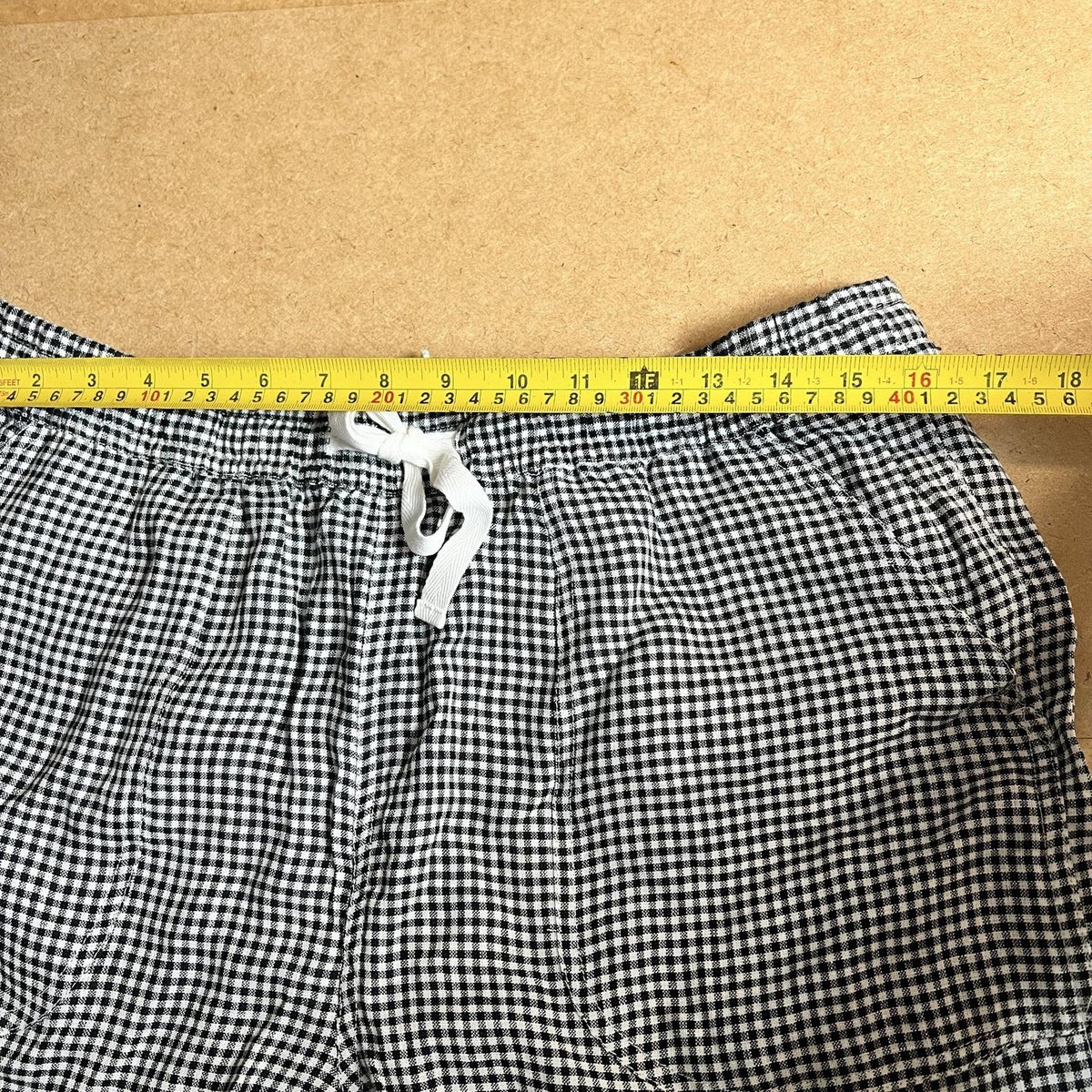 Quince Shorts Womens L Black Check Linen Elastic Waist Drawstring Casual Summer