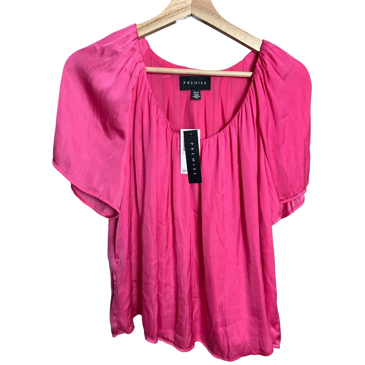 Premise NWT 100% Polyester Hot Pink Blouse Square Neck Medium