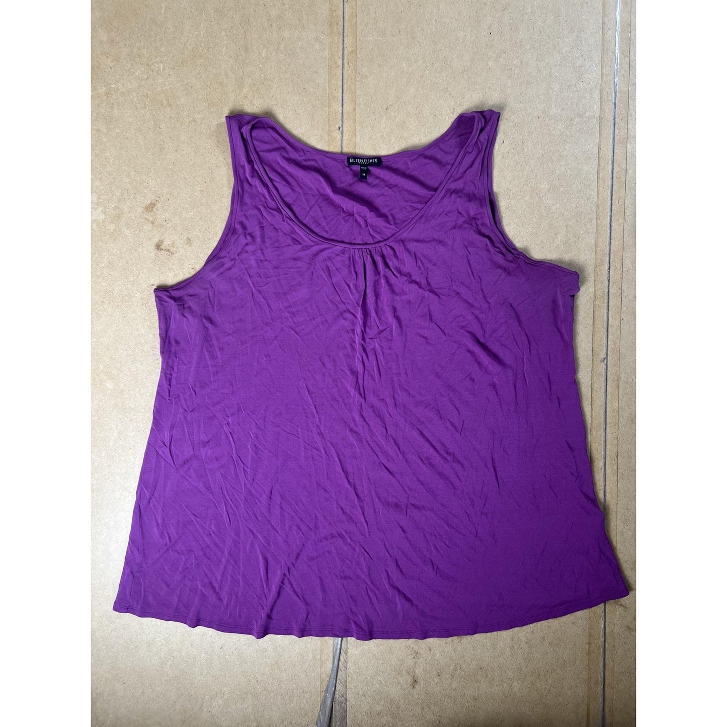 Eileen Fisher Tank Womens 3X Purple Jersey Scoop Neck Pleated Silk Relaxed