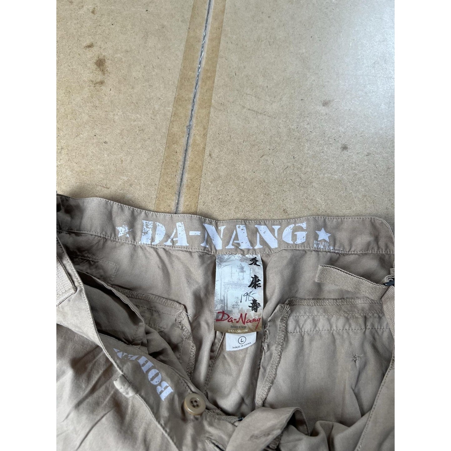 Da-Nang Pants Womens L Beige Satin Jogger Paisley Embroidered Pockets Silk