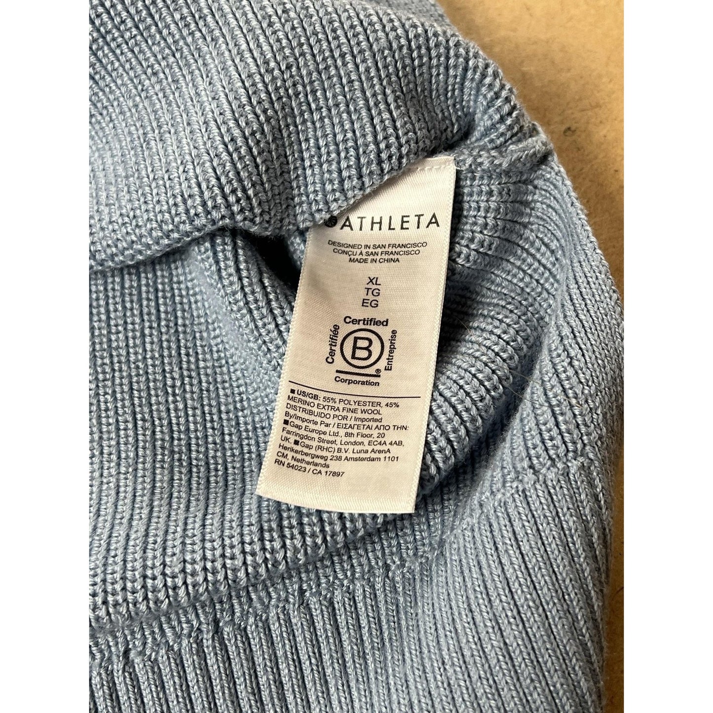 Athleta Sweater Womens XL Blue Pullover V-Neck Merino Wool Raglan Knit Top
