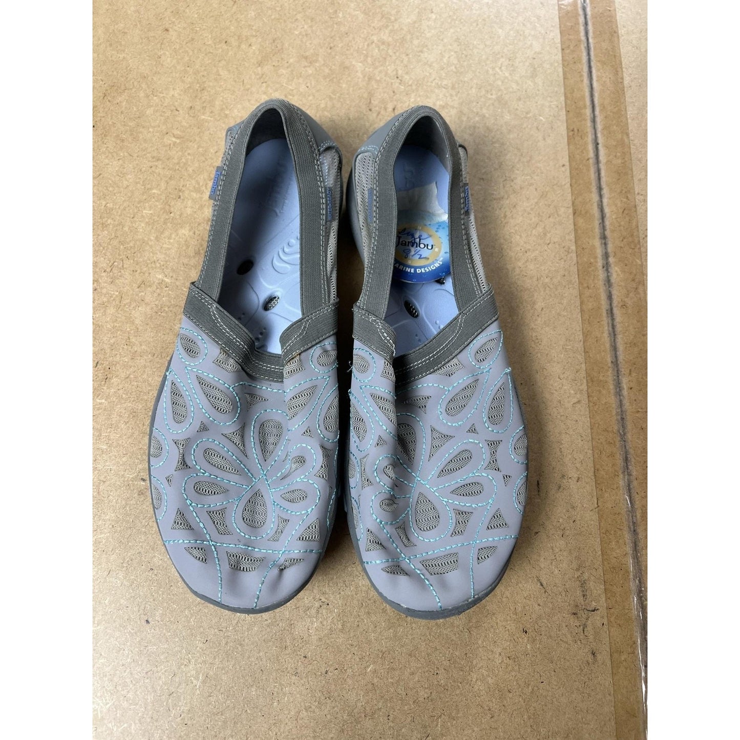 Jambu Slip-On Flats Womens 7 Gray Mesh Floral Barefoot Designs Water Trail