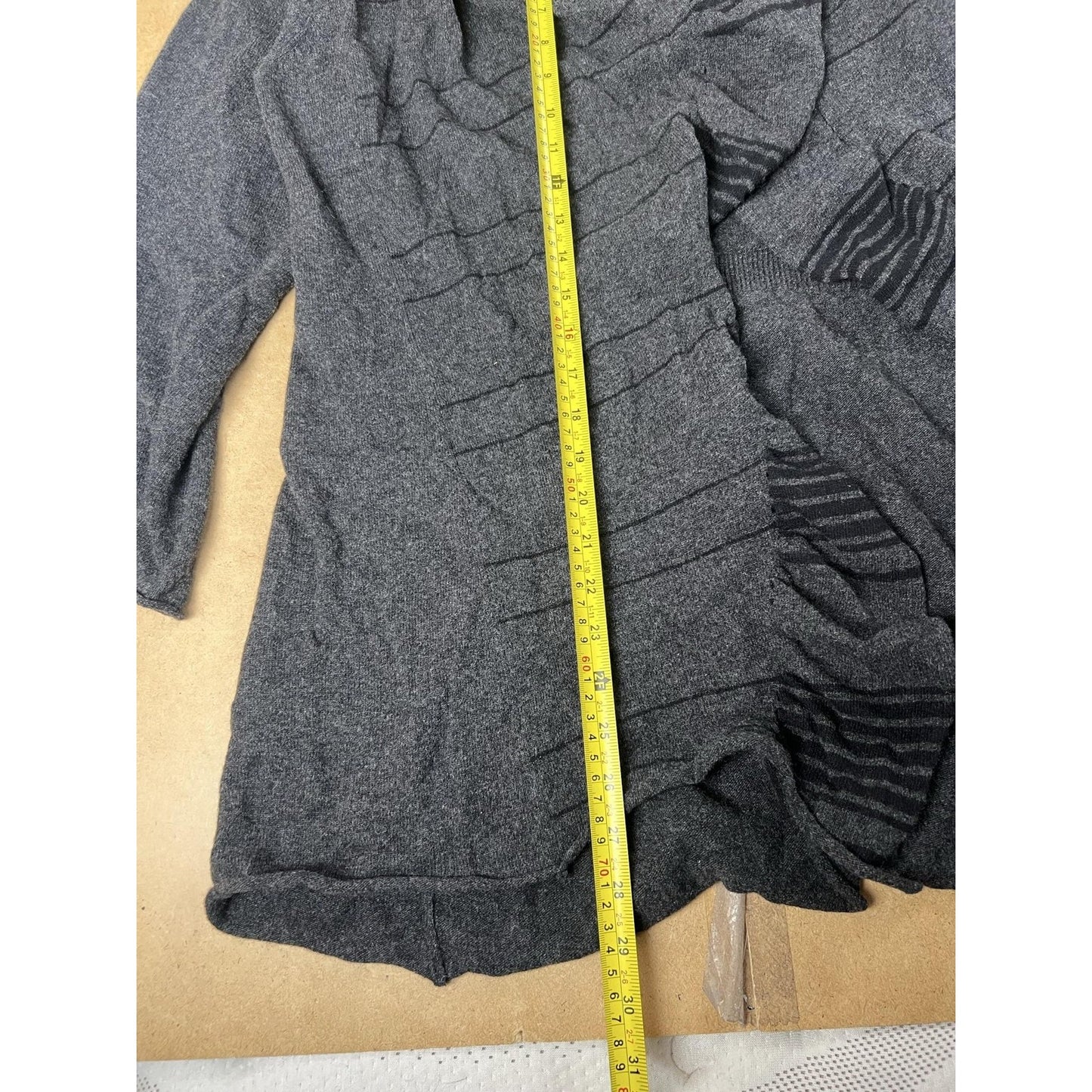 Eileen Fisher Cardigan Womens 3X Gray Wool-Cashmere Lightweight Striped Ruffle