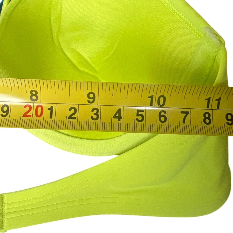 Aerie 34D Neon Yellow Swimwear Bikini Top Blue Bowtie Adjustable Halter Top