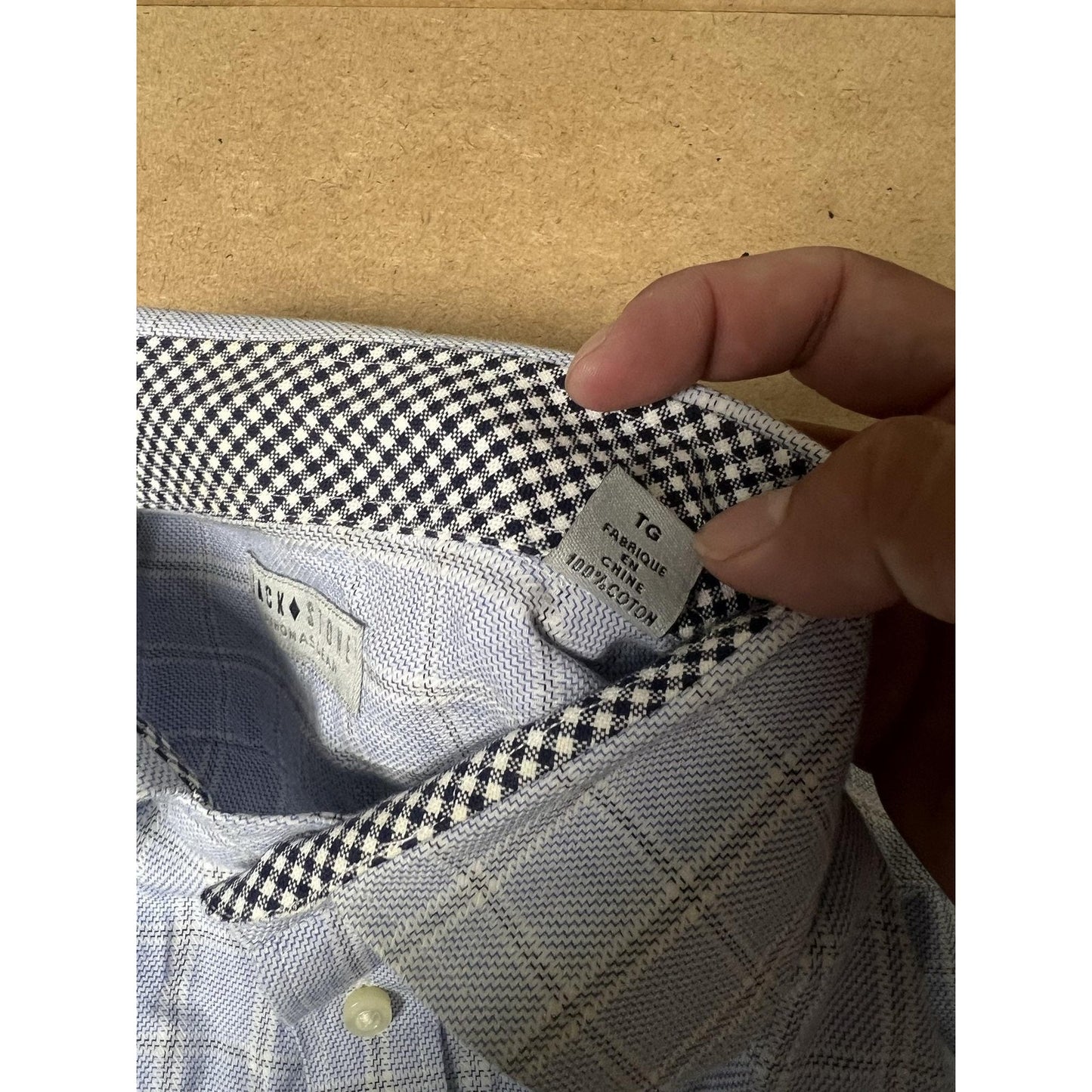 Jack Stone By Thomas Dean Shirt Mens XL Blue Check Long Sleeve Button Up Casual