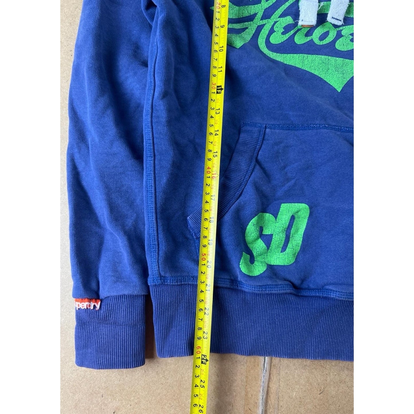 Superdry Hoodie Womens S Blue Pullover Fleece Drawstring Kangaroo Pocket Logo